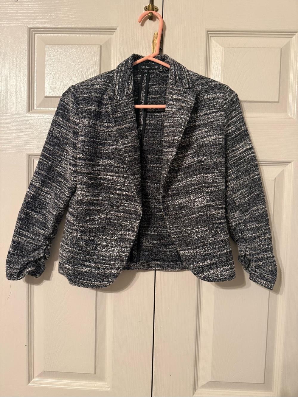 Amanda & Chelsea Navy and Gray Textured Open-Front Blazer